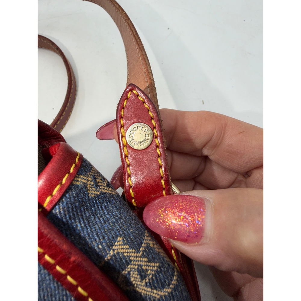 Dooney & Bourke Vintage Monogram Denim Leather Crossbody Bag Blue Red J92050 - Picture 15 of 15